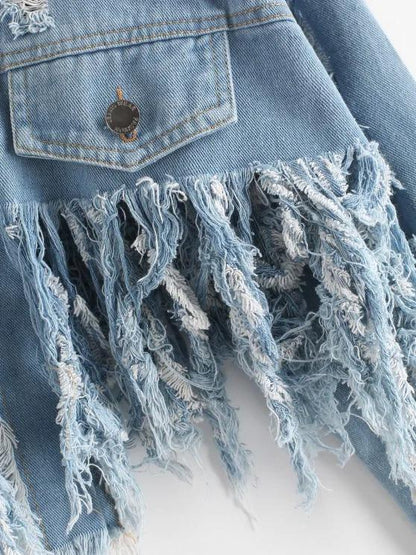 Distressed Cropped Jean Jacket - LuckyFash™