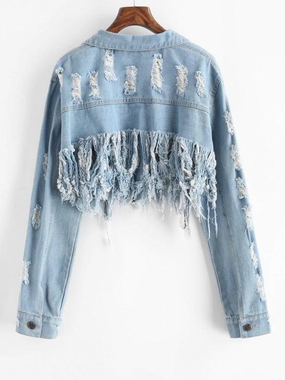 Distressed Cropped Jean Jacket - LuckyFash™