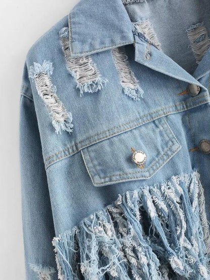 Distressed Cropped Jean Jacket - LuckyFash™