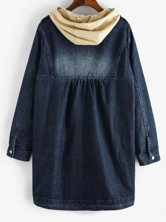 Distressed Detachable Hood Combo Denim Coat - LuckyFash™