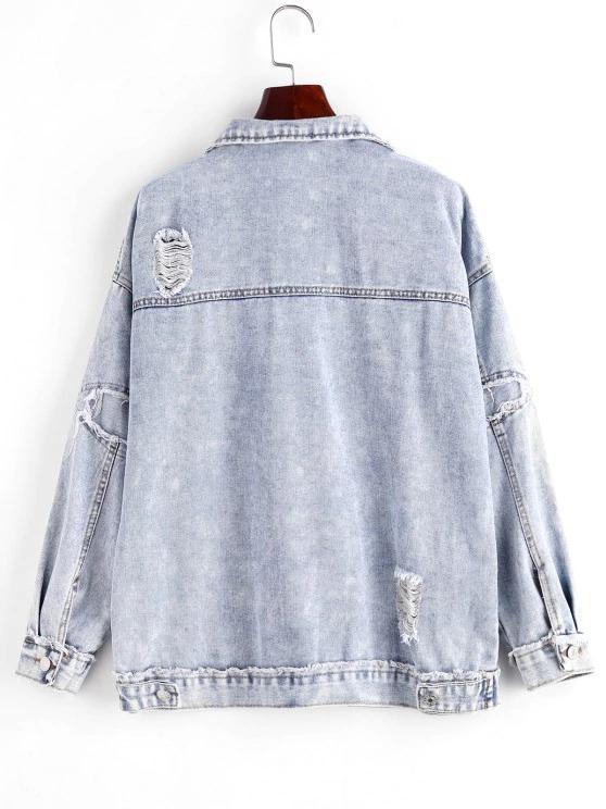 Distressed Frayed Button Up Denim Jacket - LuckyFash™