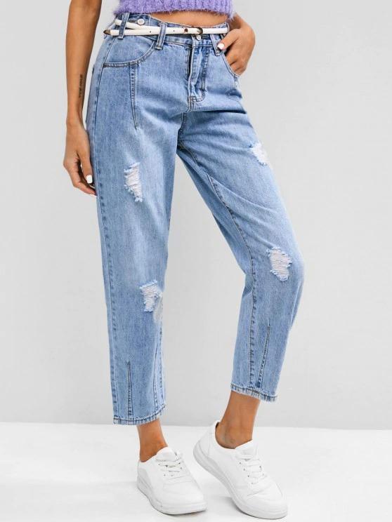 Distressed High Waisted Ninth Tapered Jeans - LuckyFash™