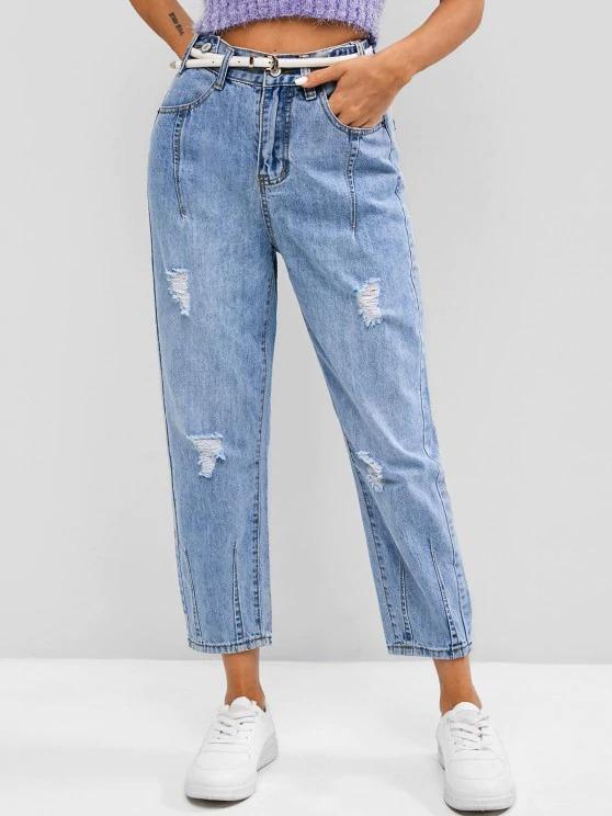 Distressed High Waisted Ninth Tapered Jeans - LuckyFash™