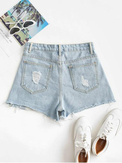 Distressed Letter Graphic Denim Shorts - LuckyFash™