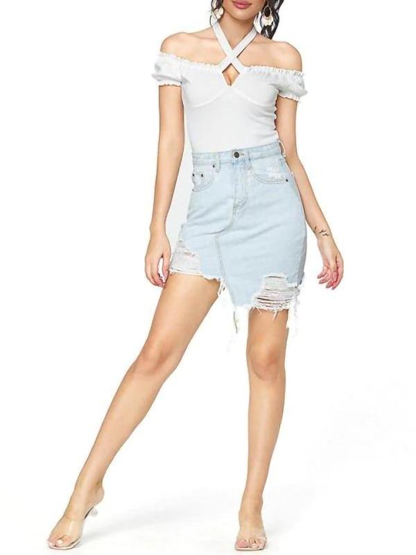 Distressed Pocket Asymmetrical Denim Skirt - LuckyFash™