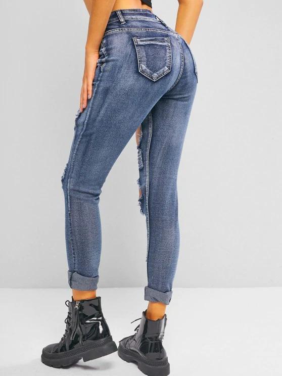 Distressed Ripped Mid Waist Skinny Jeans - LuckyFash™