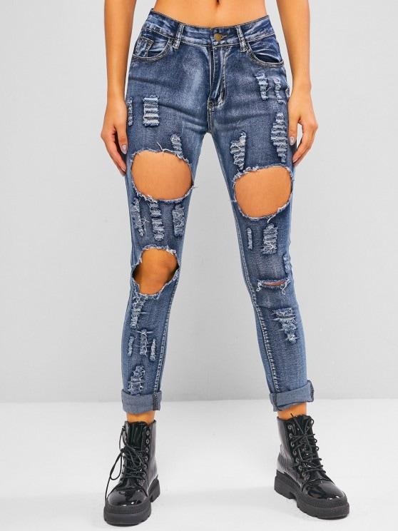 Distressed Ripped Mid Waist Skinny Jeans for Women