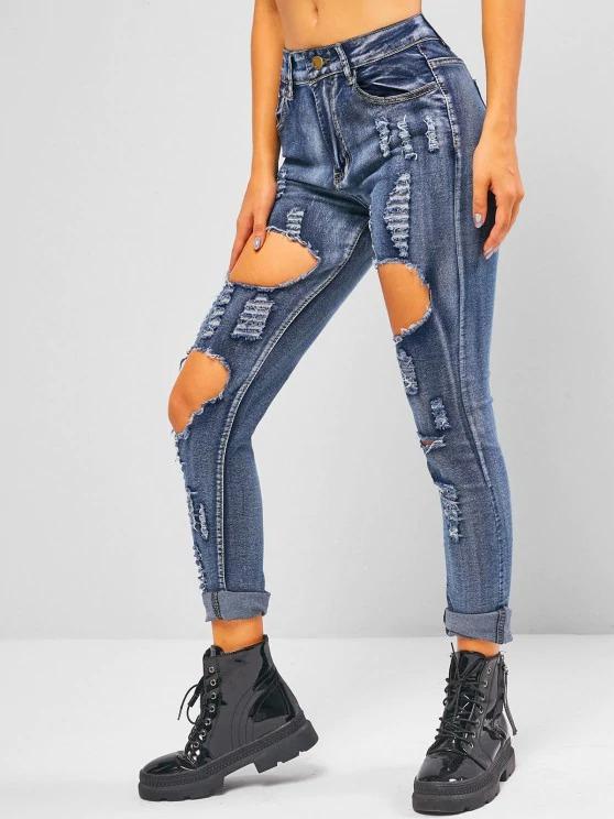 Distressed Ripped Mid Waist Skinny Jeans - LuckyFash™