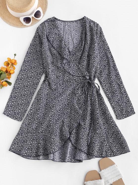 Ditsy Floral Ruffles Long Sleeve Wrap Dress for Women