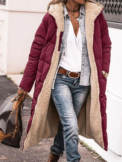 Women's Long Puffer Jacket Winter Fleece Parka  Reversible Thermal Warm Windproof Winter Coat Hooded Jackets Comtemporary Casual Street Style Jacket Long Sleeve Brown Black