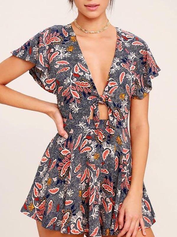 Dondi Navy Blue Print Romper - LuckyFash™