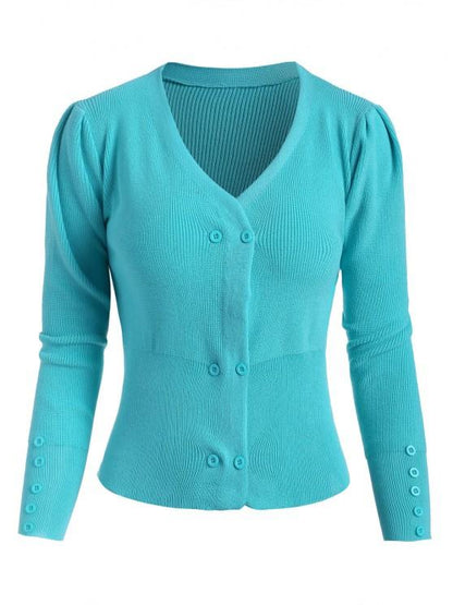 Double Breasted Buttoned Cuff Knit Cardigan - LuckyFash™