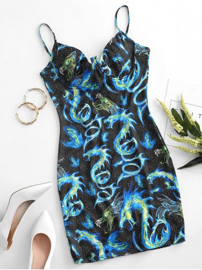 Dragon Print Underwire Bodycon Dress for Women