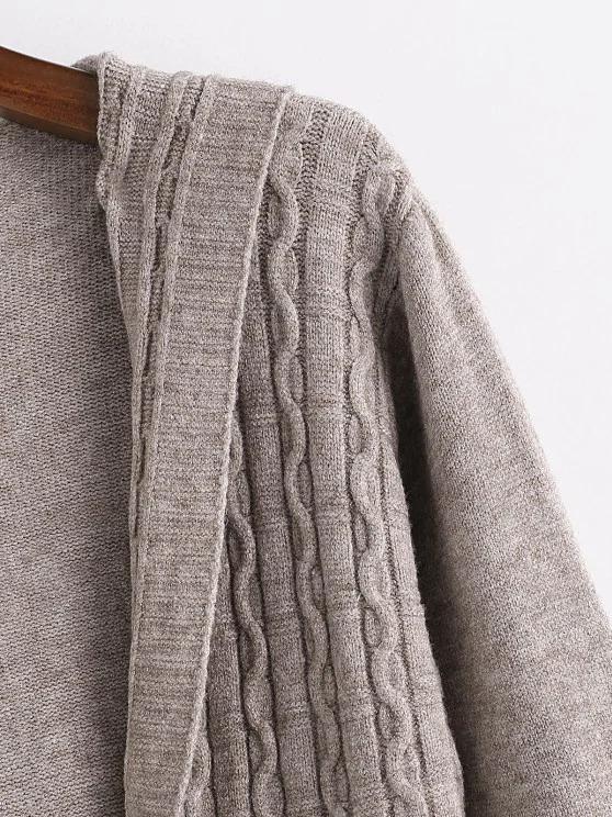 Drawstring Cable Knit Dual Pocket Cardigan - LuckyFash™