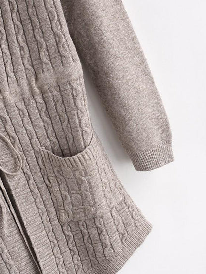 Drawstring Cable Knit Dual Pocket Cardigan - LuckyFash™