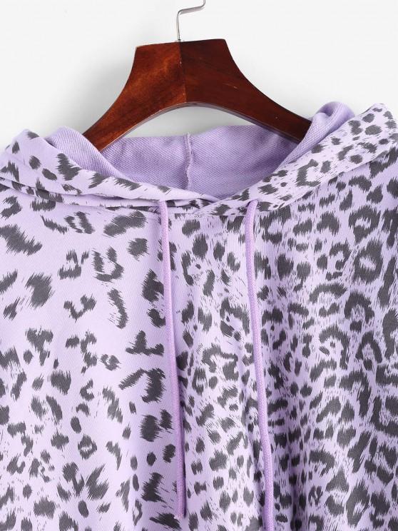 Drawstring Leopard Raw Hem Hoodie - LuckyFash™