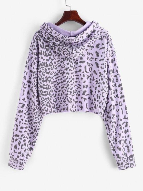 Drawstring Leopard Raw Hem Hoodie - LuckyFash™