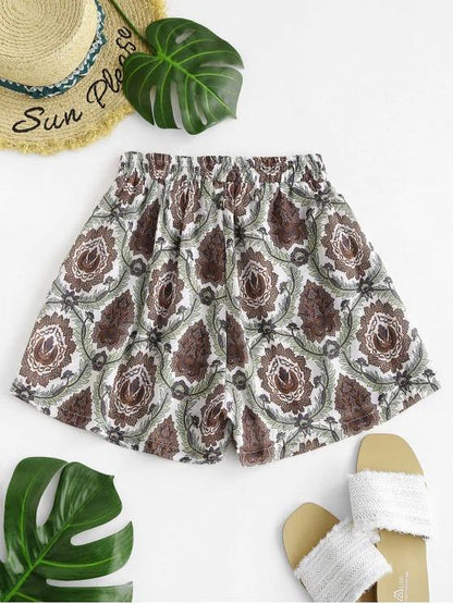 Drawstring Plant Print Shorts - LuckyFash™