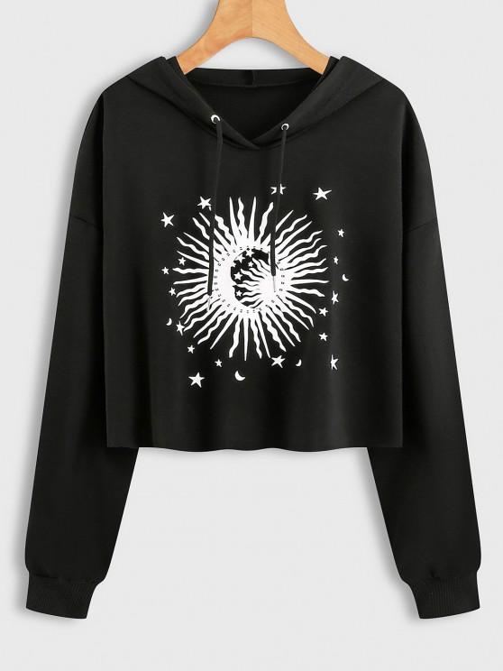 Drawstring Raw Cut Sun Graphic Hoodie for Women