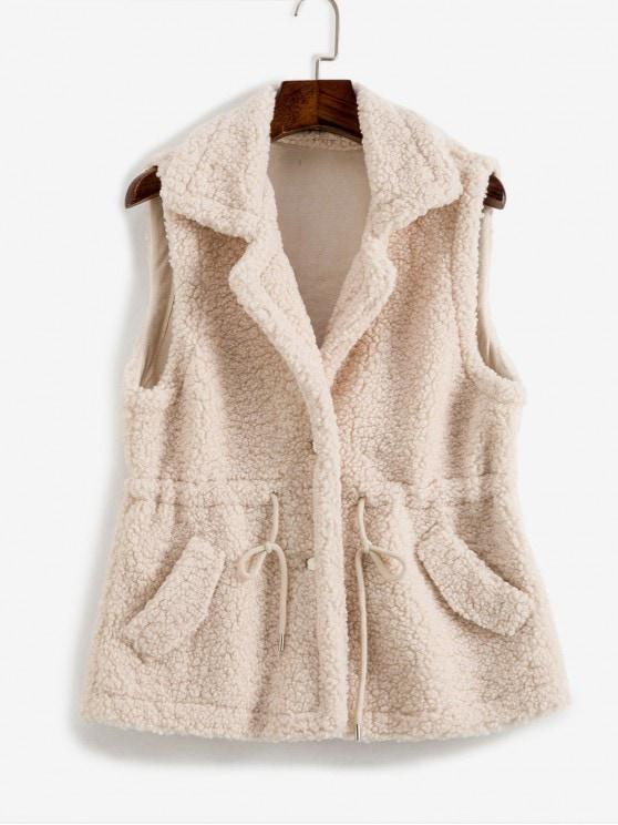 Drawstring Waist Pocket Teddy Vest Coat for Women