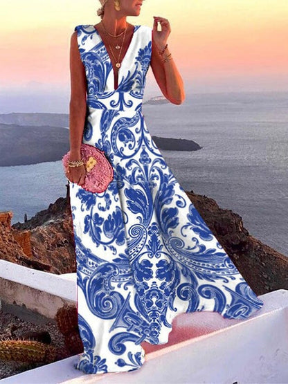 Dresses Deep V-Neck Sleeveless Maxi Dress for Women DRE2112303217BLUS Blue / S