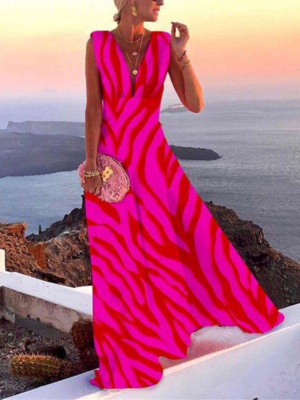 Dresses Deep V-Neck Sleeveless Maxi Dress for Women DRE2112303217PREDS Pink / S