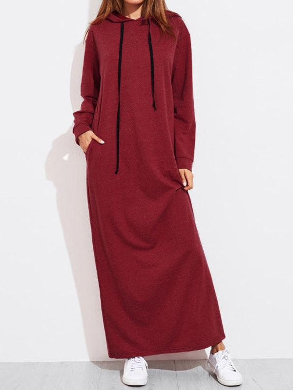 Dresses Pocket Long Sleeve Hooded Maxi Dress for Women DRE2110202760WREDS Wine_Red / S