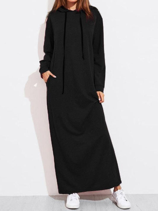 Dresses Pocket Long Sleeve Hooded Maxi Dress for Women DRE2110202760BLAS Black / S