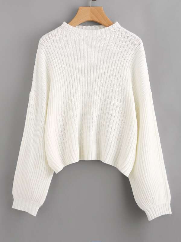 Drop Shoulder Balloon Sleeve Sweater SWE210312343S S