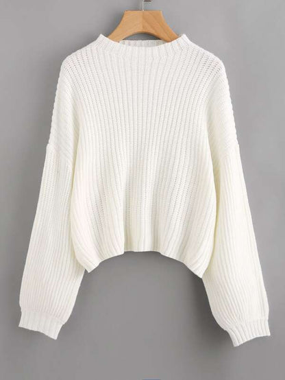 Drop Shoulder Balloon Sleeve Sweater SWE210312343S S