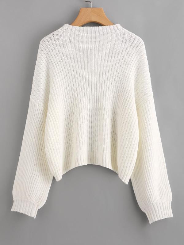 Drop Shoulder Balloon Sleeve Sweater