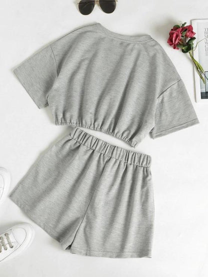 Drop Shoulder Bowknot Lounge Shorts Set - LuckyFash™