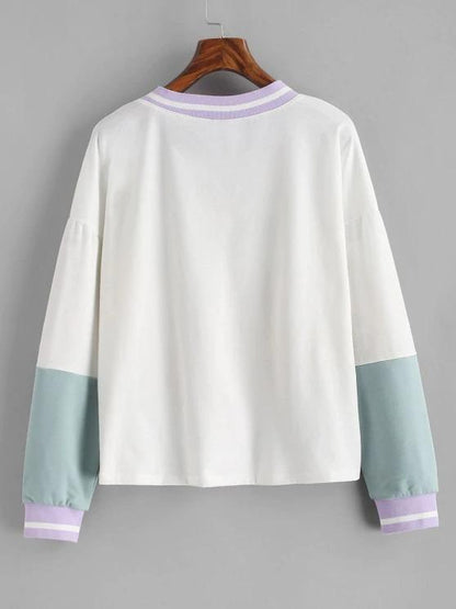 Drop Shoulder Butterfly Print Colorblock Sweatshirt - LuckyFash™