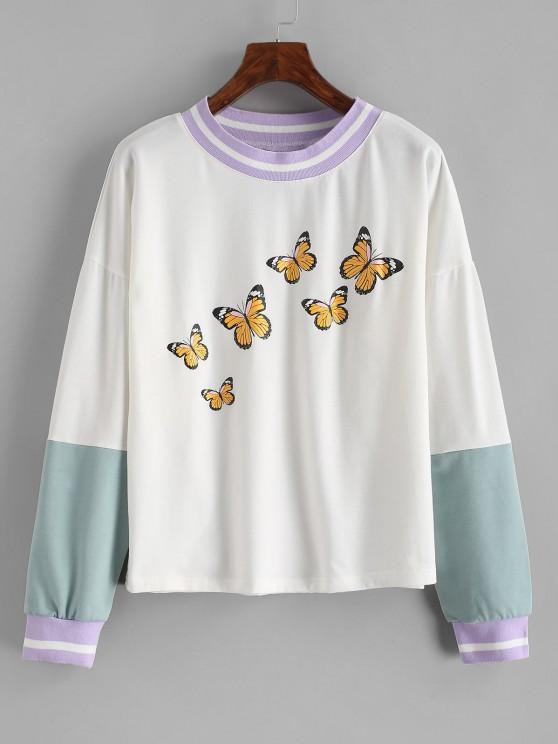 Drop Shoulder Butterfly Print Colorblock Sweatshirt - LuckyFash™