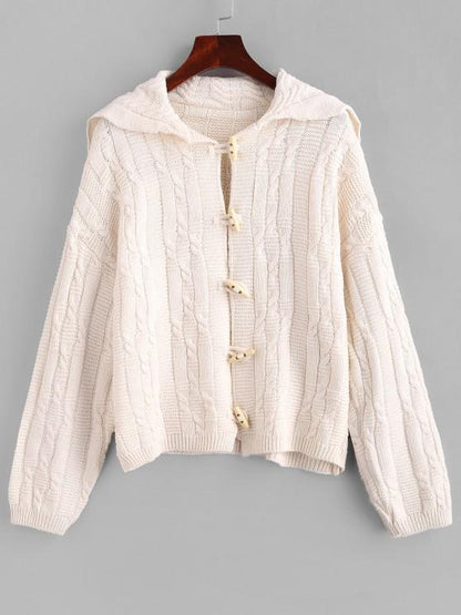 Drop Shoulder Cable Knit Horn Button Cardigan - LuckyFash™