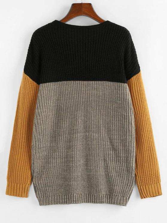 Drop Shoulder Colorblock Loose Sweater - LuckyFash™