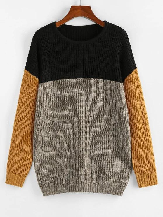 Drop Shoulder Colorblock Loose Sweater - LuckyFash™