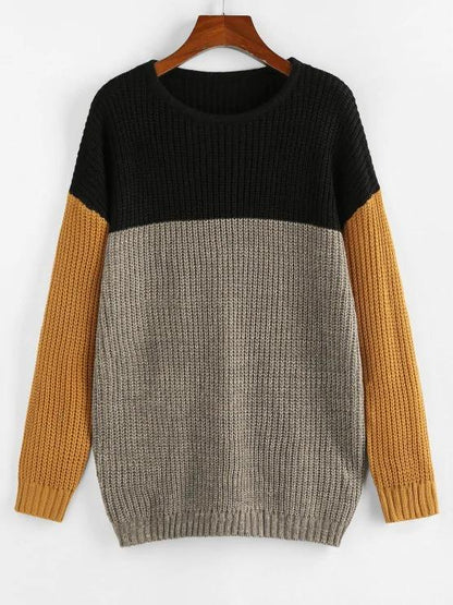 Drop Shoulder Colorblock Loose Sweater for Women