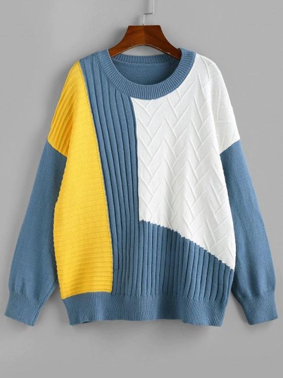 Drop Shoulder Colorblock Sweater - LuckyFash™