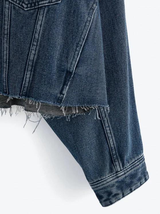 Drop Shoulder Frayed Hem Denim Jacket - LuckyFash™