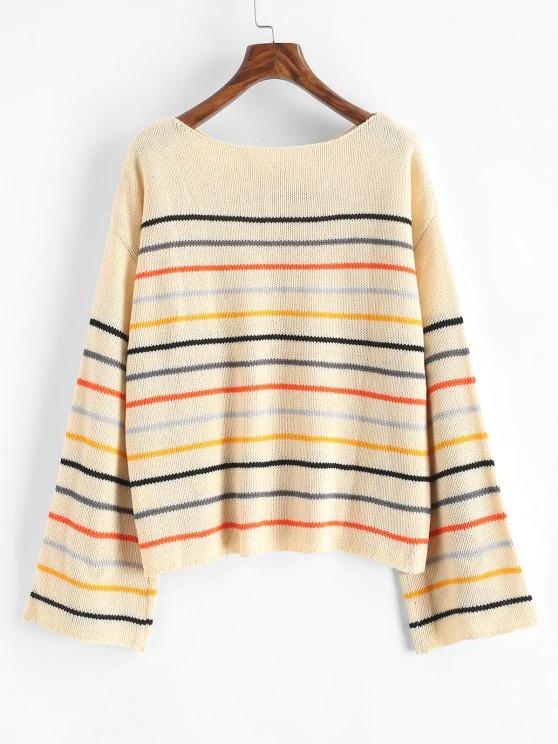 Drop Shoulder Mixed Stripes Sweater - LuckyFash™