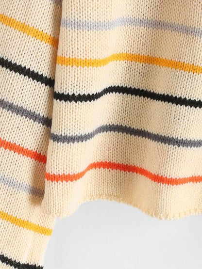 Drop Shoulder Mixed Stripes Sweater - LuckyFash™