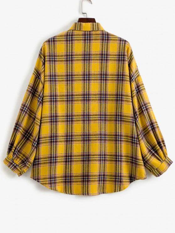 Drop Shoulder Plaid High Low Shacket - LuckyFash™