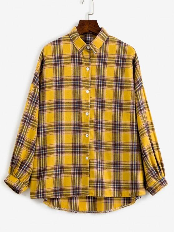 Drop Shoulder Plaid High Low Shacket for Women