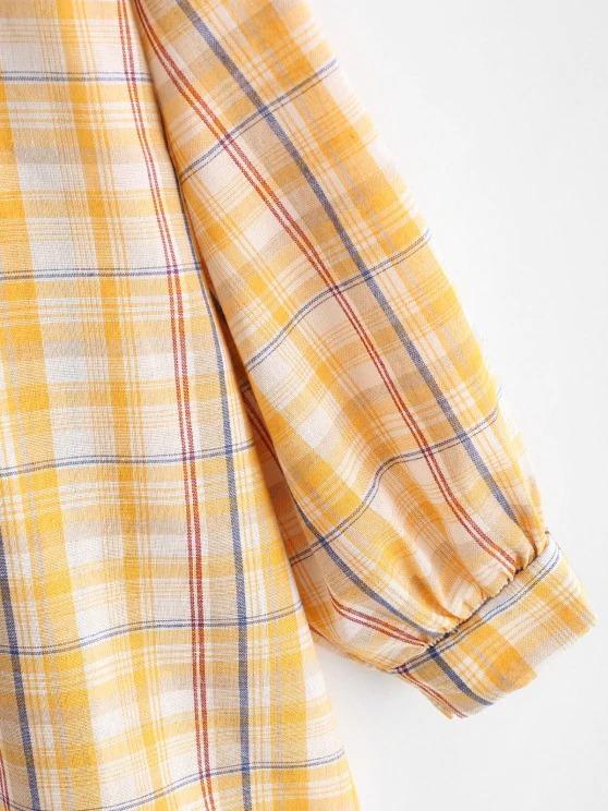 Drop Shoulder Plaid Oversize Shacket for Women COA210308167YELXL Yellow / XL