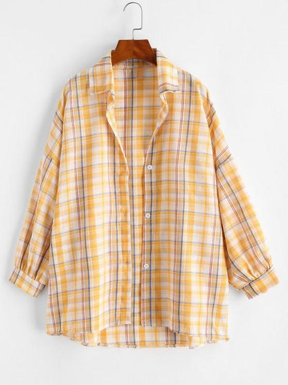 Drop Shoulder Plaid Oversize Shacket for Women COA210308167YELXL Yellow / XL