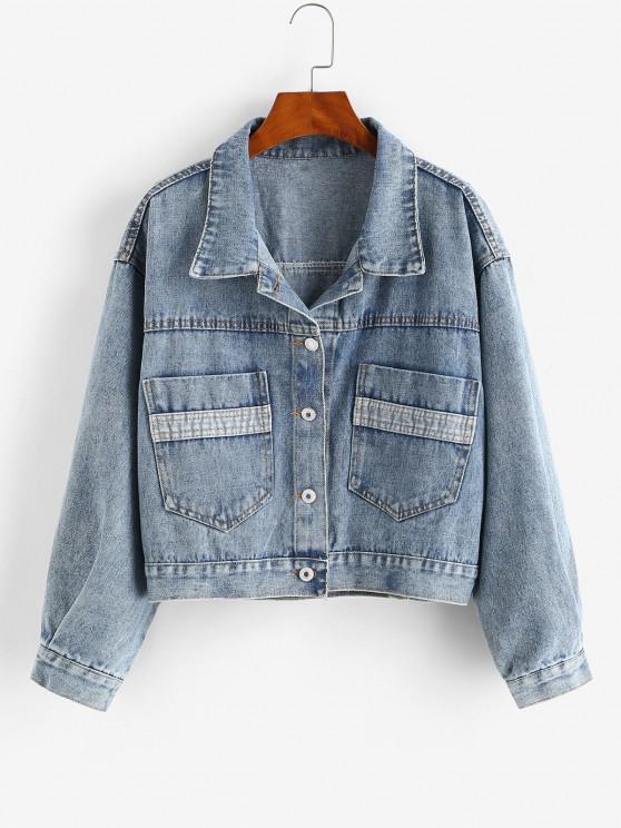 Drop Shoulder Pocket Single Breasted Denim Jacket for Women