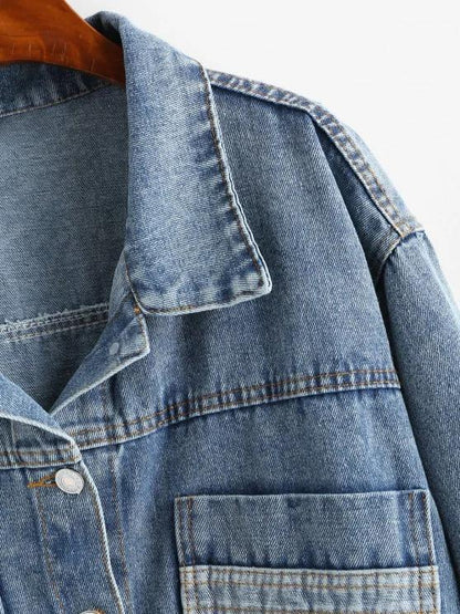 Drop Shoulder Pocket Single Breasted Denim Jacket - LuckyFash™