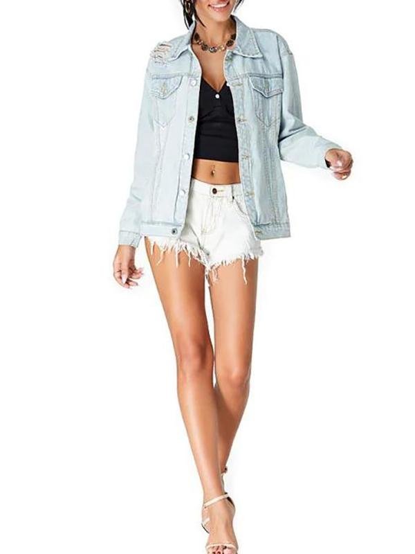 Drop Shoulder Ripped Pocket Denim Jacket - LuckyFash™