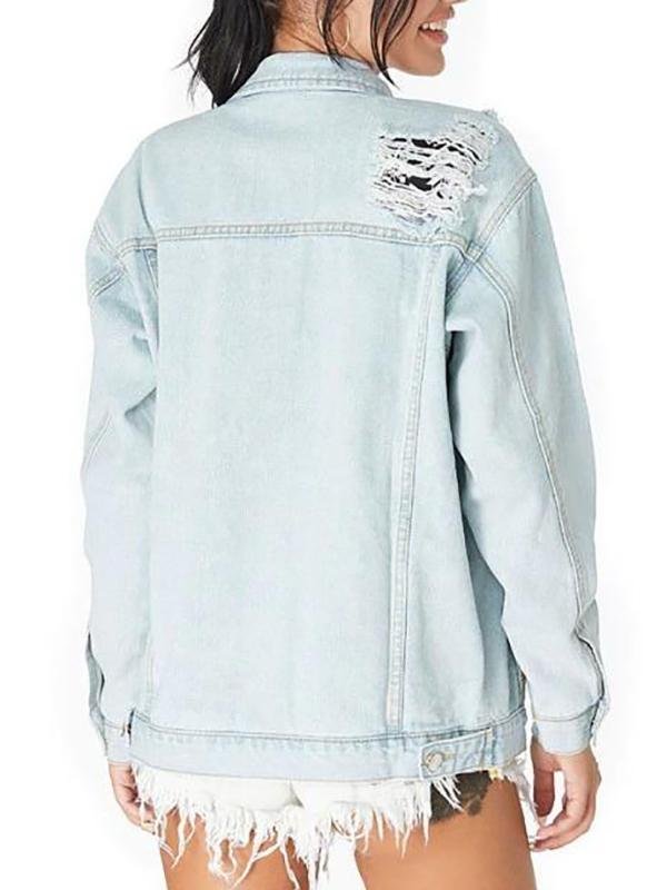 Drop Shoulder Ripped Pocket Denim Jacket - LuckyFash™